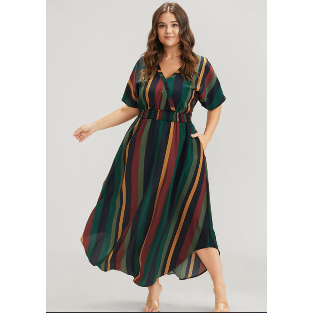 Bloomchic Striped Dolman Sleeve Pocket Shirred Flutter Wrap Dress Size 22/24 NWT